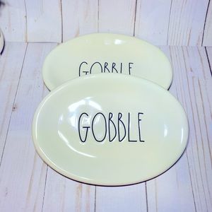 Rae Dunn GOBBLE oval plates set of 2